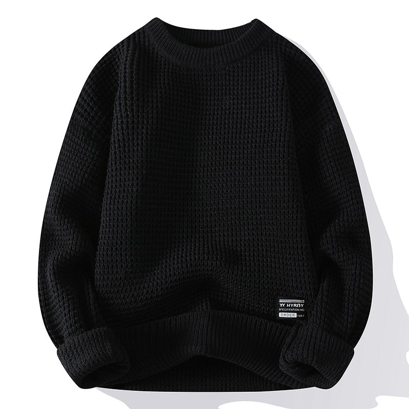 Sweater Men's Autumn and Winter Fashion Brand Plaid Sweater Round Neck Warm Inner Wear Youth Loose Knitted Sweater Men's Foreign Trade