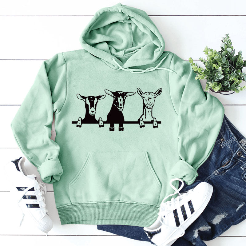 Amazon independent station wish European and American fashion sheep printing loose autumn and winter long sleeve large size hooded women's wholesale