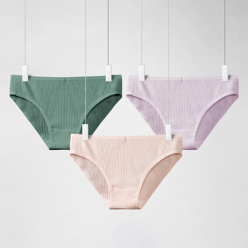 Women's Cotton Underwear Women's Comfortable Breathable Striped 100 Cotton Crotch Briefs Mid-Waist Simple Young Girl's Underwear