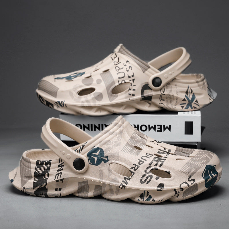 2022 Summer New Hole Shoes Men's Outdoor Casual Sandals and Slippers Korean Style Beach Shoes Men's Toe Sandals