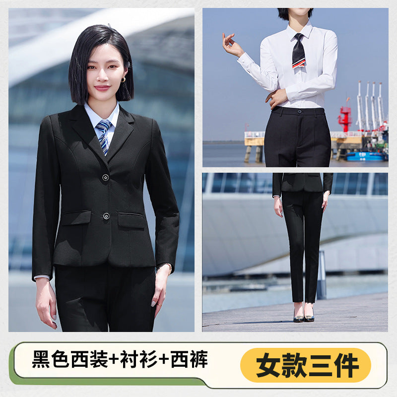 Autumn and Winter Thickened Men's Double-button Black Interview Business Dress Unisex Business Suit suit Three-piece Set
