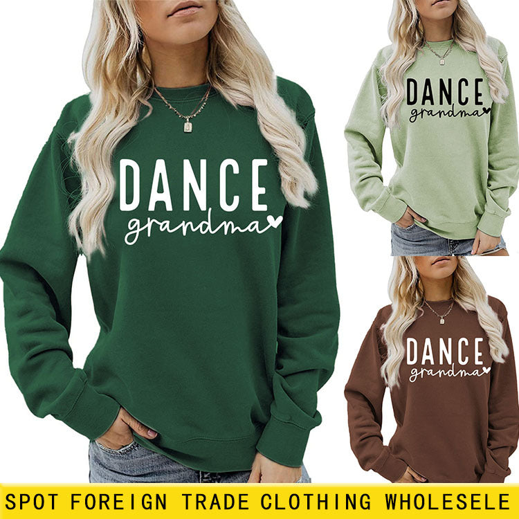 Amazon independent station Dance grandma love letter fashion loose round neck autumn and winter long sleeve sweater women