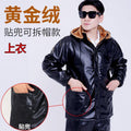 Leather Men's Coat Winter Fleece-lined Thickened Loose Oil-proof Waterproof Take-out Riding Leather Leather Pants Set for Men