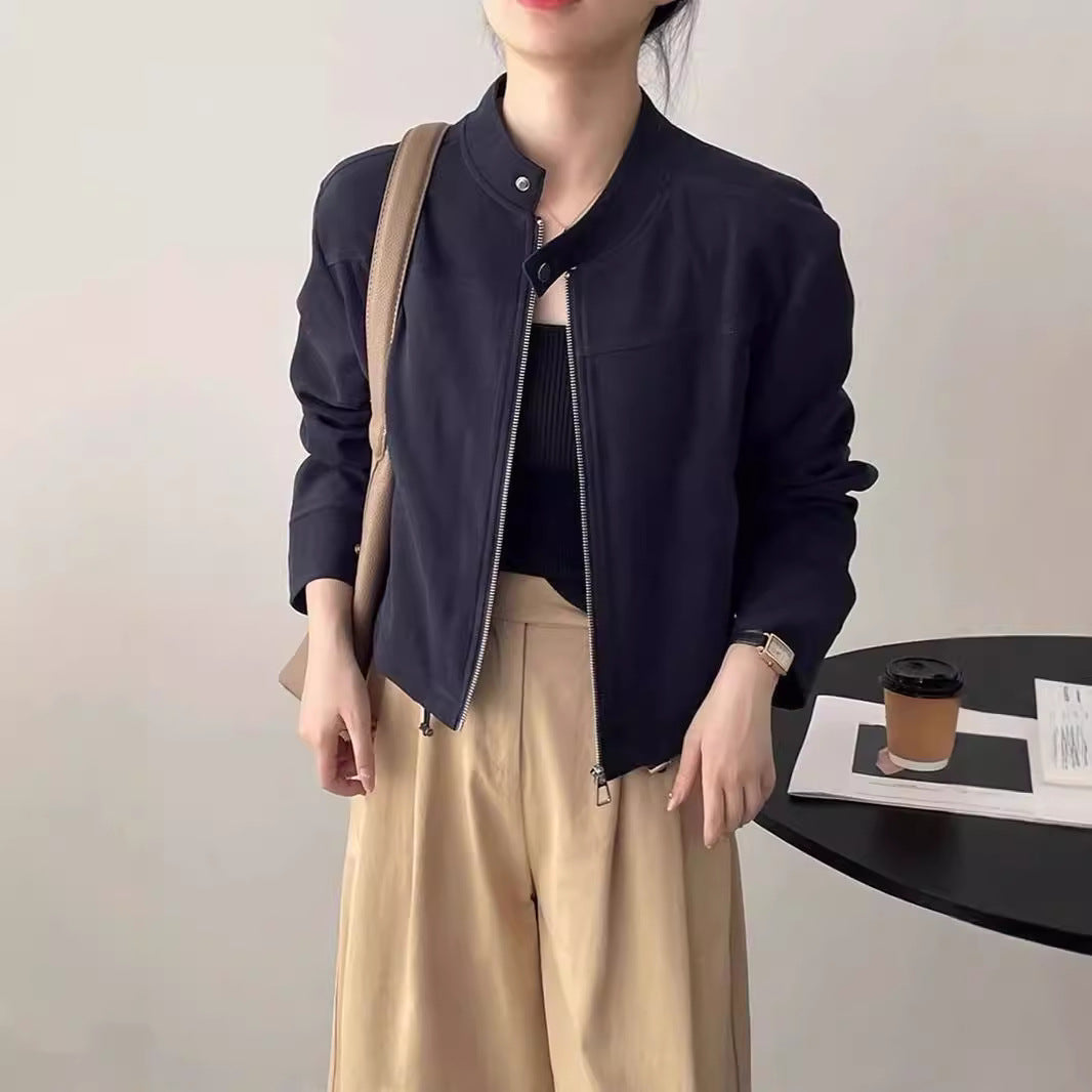 American Style Retro Collar Chanel Style Coat Women's Autumn New Casual Handsome BF Style Jacket Biker Coat Trendy