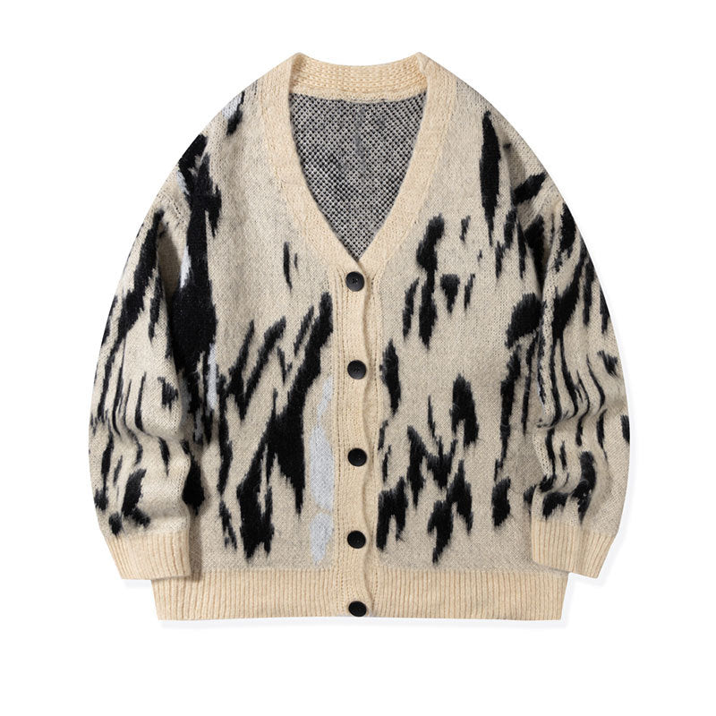 Andrei | Street Hip-Hop Style Sweater for Men, Autumn and Winter Style, Contrasting Colors, Lazy Style, Versatile, Loose Long-Sleeved Knitted Cardigan