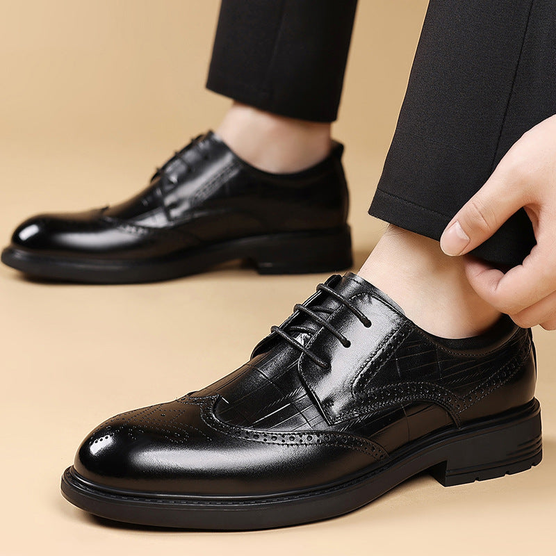 Business Formal Leather Shoes for Men, Casual, Breathable, Fashionable Wedding Shoes, Brogue Carved Light Luxury Men's Shoes, Genuine Leather Men's Shoes