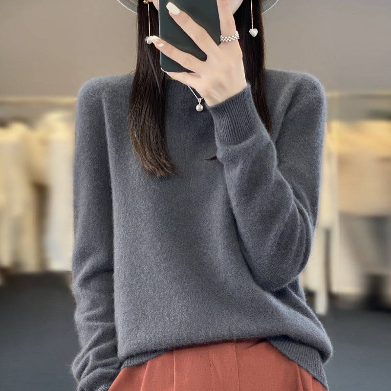 Wholesale First-Line Ready-To-Wear Round Neck Woolen Sweater for Women, Simple Elegant Knitted Sweater, Long-Sleeved Versatile Sweater Bottoming Shirt