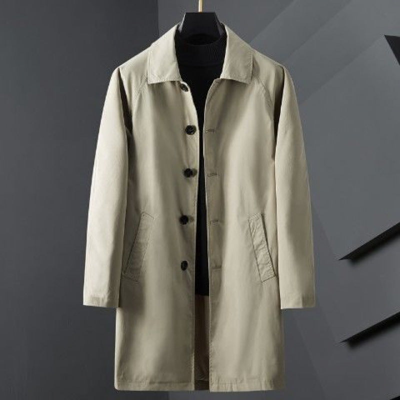 Foreign Trade 2025 Autum Men's Mid-Length Windbreaker Korean Style Fashion Outwear Jacket Casual Wear Men's Lapel Jacket