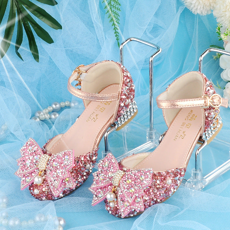 Cinderella Crystal Shoes Silver Model 4 Years Old Party 5 Princess Shoes 6 Little Girl Leather Shoes Children's High Heels 7 Sweet
