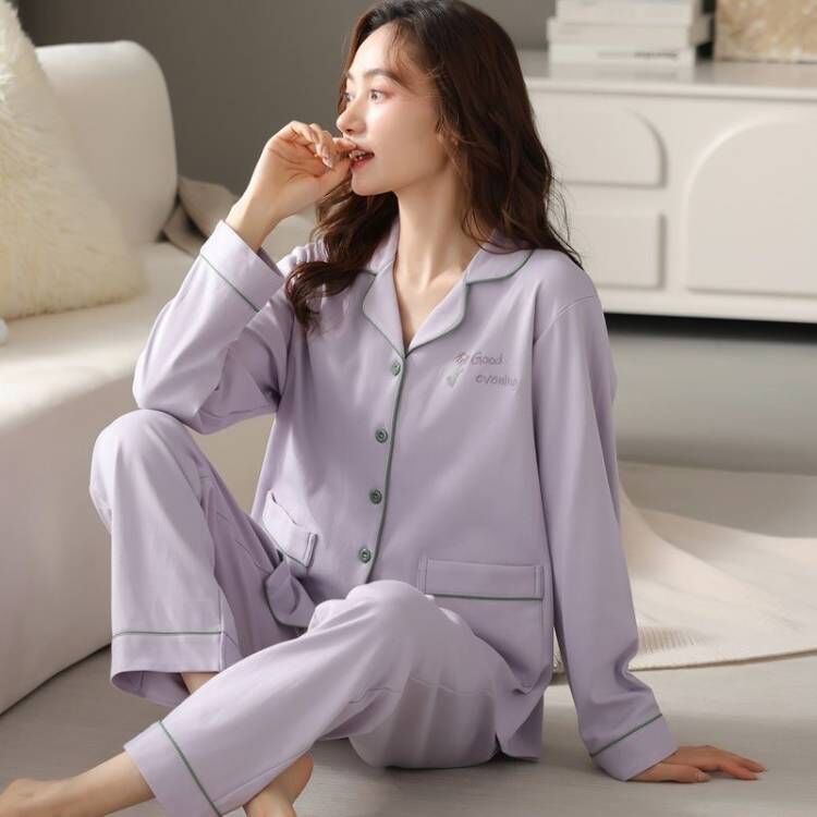 Women's pajamas 2024 new spring and autumn long-sleeved outerwear plus size homewear color suit