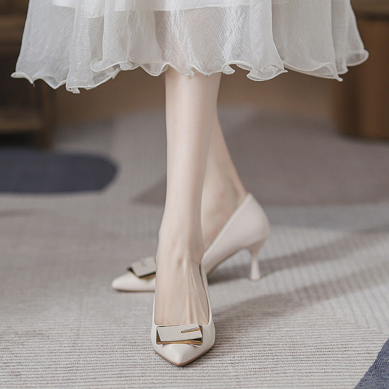9877-1 Stiletto girls High Heels 2024 Spring and Summer New Style Comfortable Pointed Toe Professional Work Shoes Elegant Single Shoes