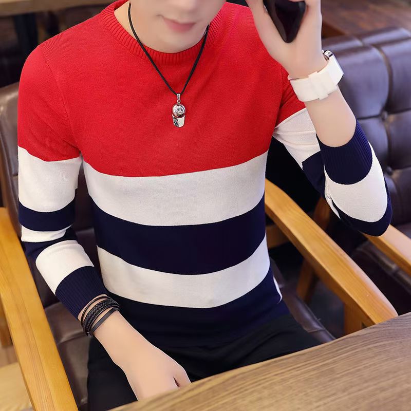 Men's Sweater Men's Spring and Autumn 2024 New Casual Students Korean-style Base Knitted Shirt Fake Two-piece Sweater Small Shirt