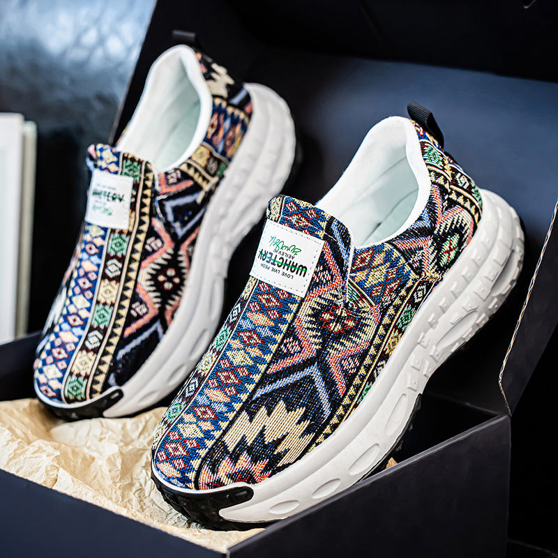 Men's Versatile Printed Thick-Soled Slip-On Canvas Sneakers for Middle-Aged and Young Adults
