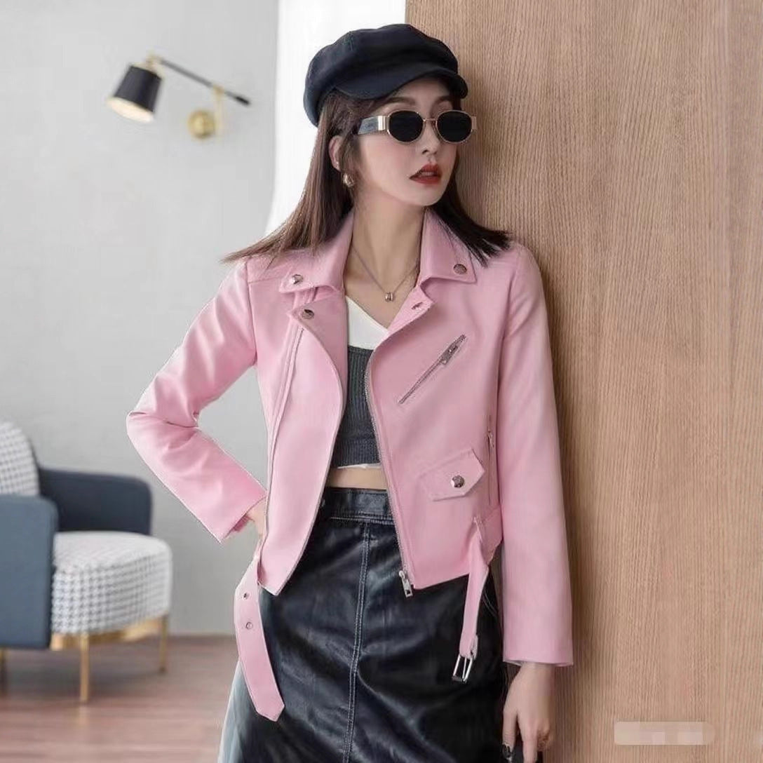2025 Spring and Autumn New Yellow Women's Leather Jacket Large Size Women's Jacket Short Women's Leather Jacket Motorcycle Wholesale