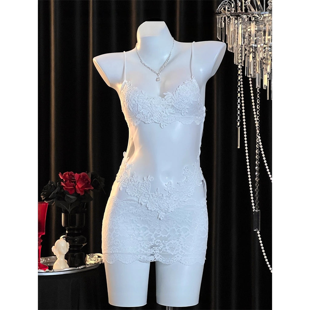 2025 New Lace Sexy Pajamas for Women Pure Lust Style Transparent Mesh Suspender Date Dress High-End Nightgown