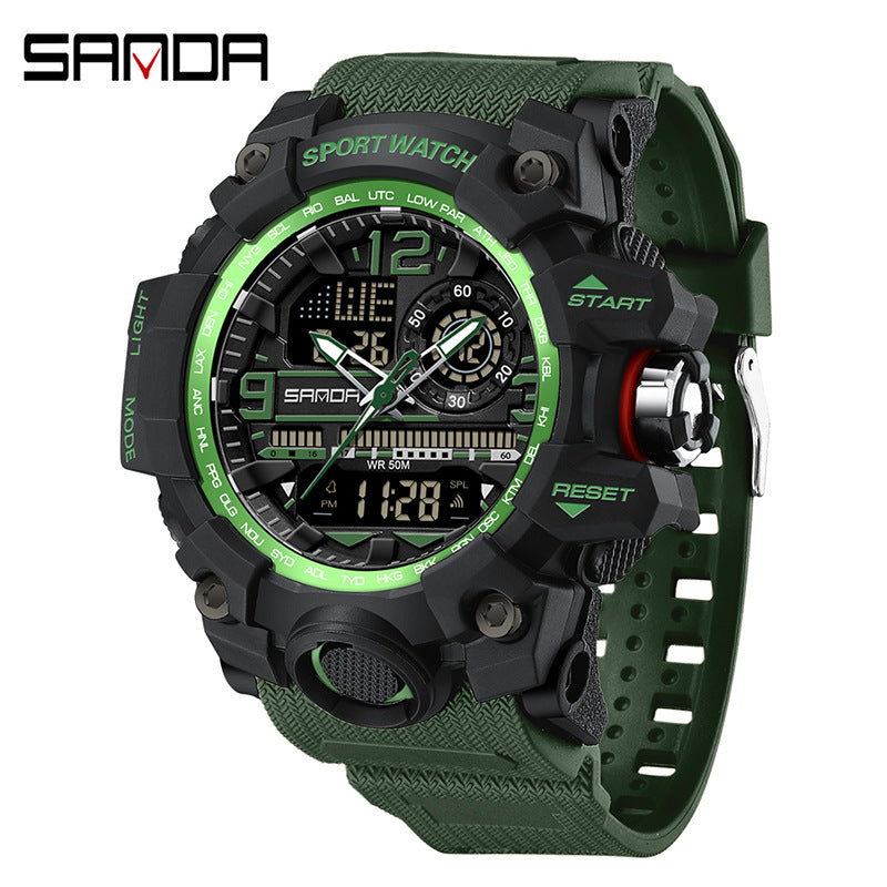 Sanda Hot-Selling Watch Korean Version Student Party Multi-Functional Waterproof Alarm Clock Electronic Watch Cool Dual Display Luminous Sports Watch