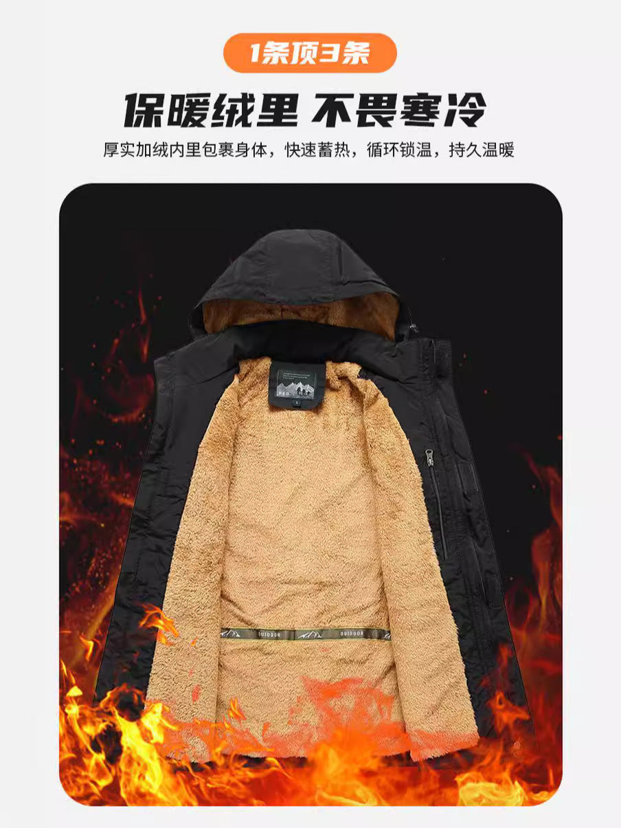 Removable Sleeve Cotton-padded Clothes Men's plus size Coat Men's Winter Warm Multi-pocket Work Coat Charge Cotton-padded Jacket Men's