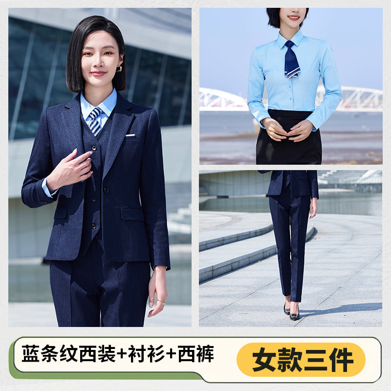 Thickened Elastic Stripe Suit Men's and Women's Same Style Advanced Sense Teachers' Business Wear Suit suit Civil Servant Work Clothes