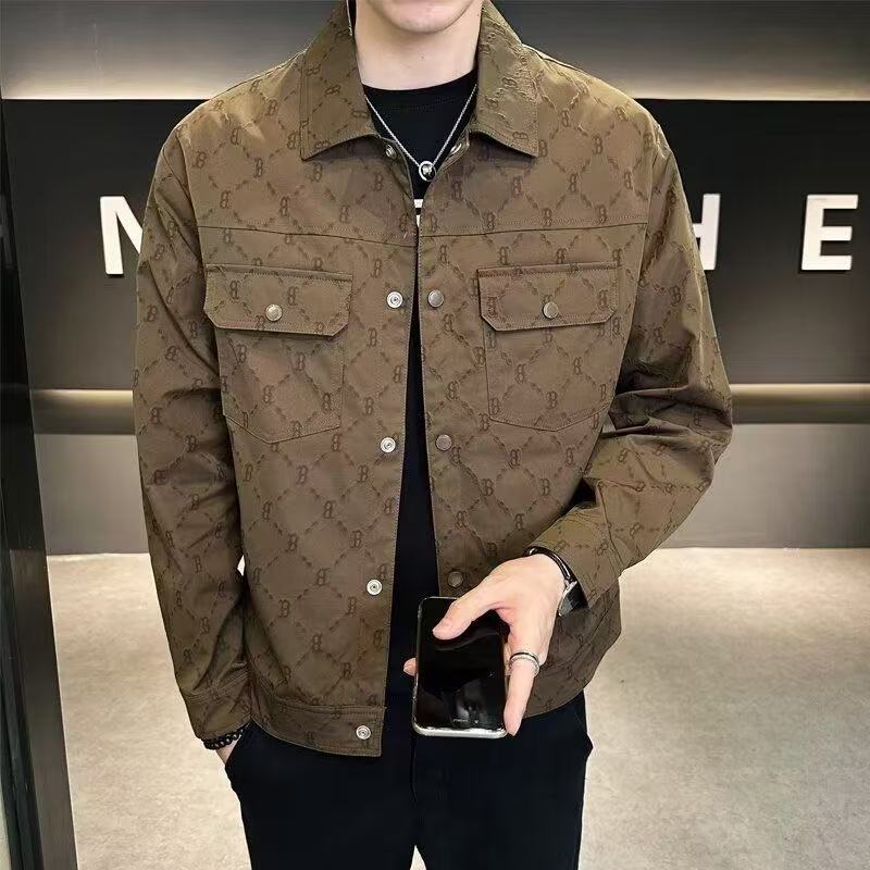 Men's Spring and Autumn Jacket Trendy Brand 2025 New Slim Fit Lapel Printed Men's Coat Stylish Jacket
