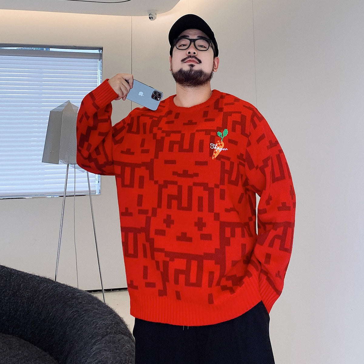 Trendy Brand plus size Men's Autumn and Winter Fake Two-piece Sweater Pullover Fatty Plus Plus Casual Fashion Loose Knitted Sweater