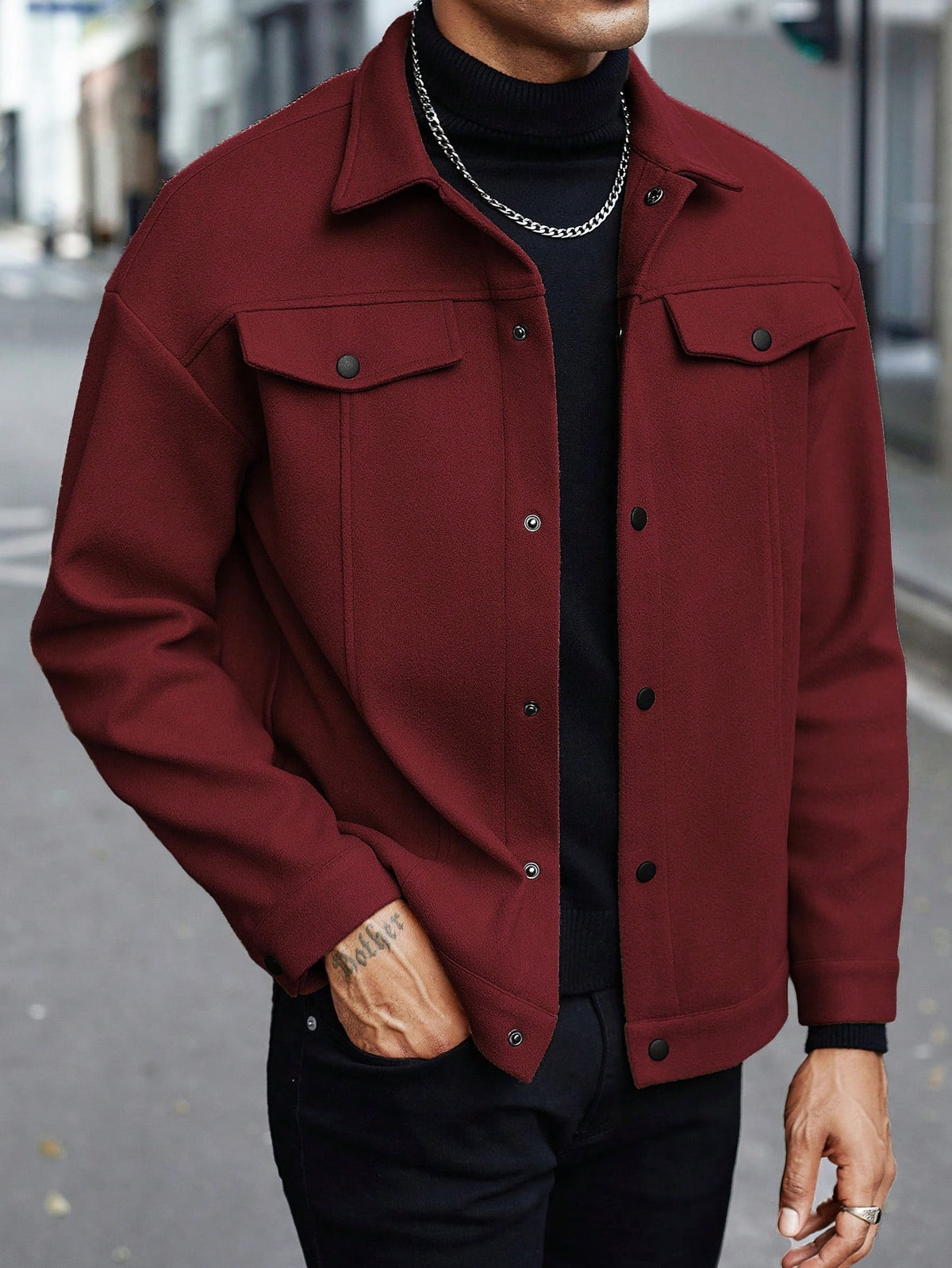 European and American Cross-Border Amazon Temu Autumn and Winter New Style Men's Woolen Lapel Jacket Casual Sports Business Jacket for Men