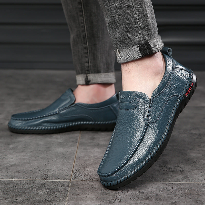 Men's Shoes Summer New Casual Leather Shoes Men's Genuine Leather Top Layer Cowhide Loafers Driving Doudou Shoes Set Feet