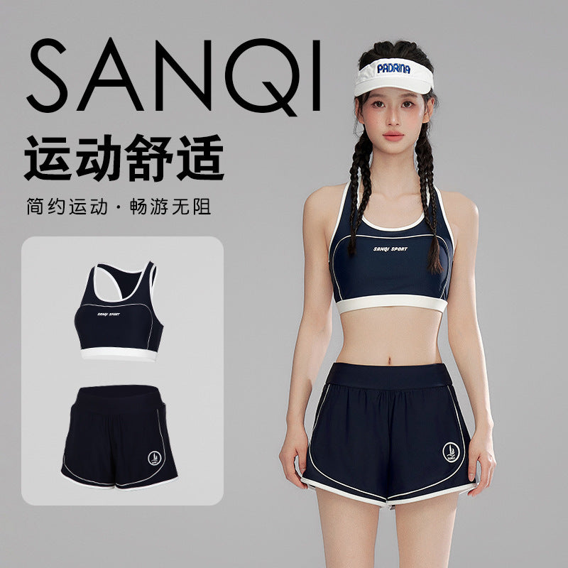 Racing Swimwear Women's Split Three-piece Set 2024 New Swimwear Slight Fat Covering Meat Slim Conservative Swimwear