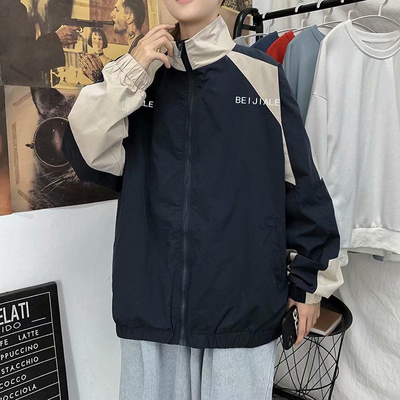 Japanese Style Vintage Contrast Color Stitching Collar Jacket Men's Spring and Autumn Fashional Brand Loose College Style Casual Jacket for Couple