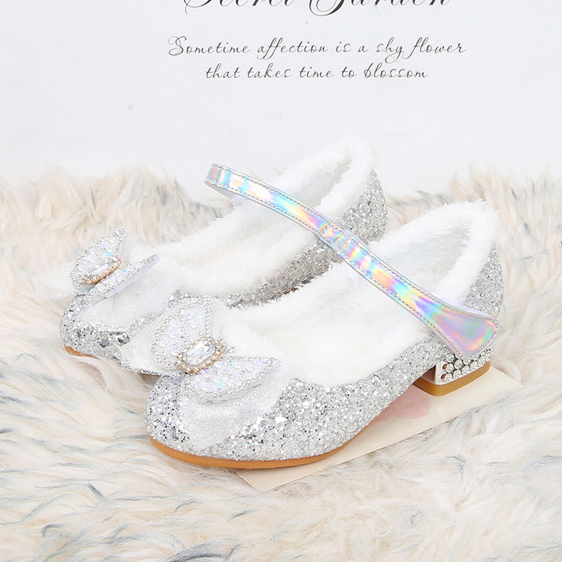 Velvet Girls High Heels Winter New Children Princess Shoes Little Girl Cotton Shoes Baby Fluffy Shoes Aisha Children's Shoes