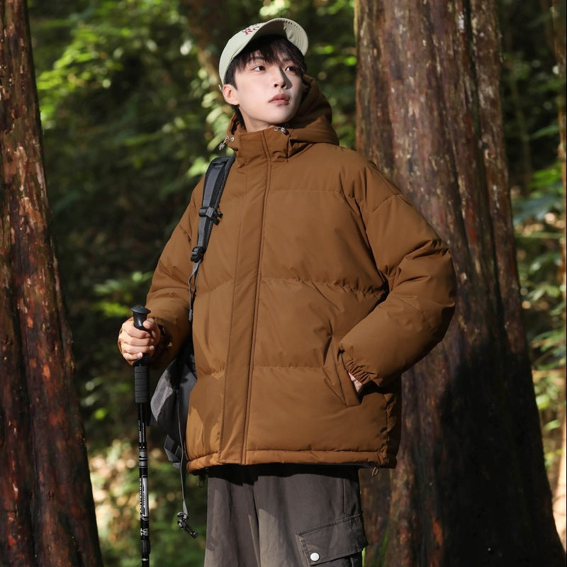 Cross-Border Cotton-Padded Jackets for Men and Women, Winter Loose Hooded Cotton-Padded Jackets, Pure Color Bread Jackets, Cotton-Padded Jackets, Warm Couple Jackets for Men