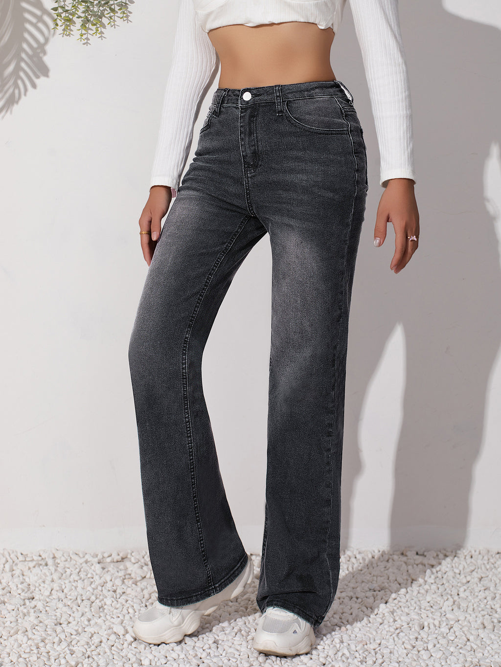 Women's Stretch Jeans Are Simple and Versatile, Slimming and Wear-Resistant, Straight-Leg Black Pants Womenjeans High-Waisted and Slimming