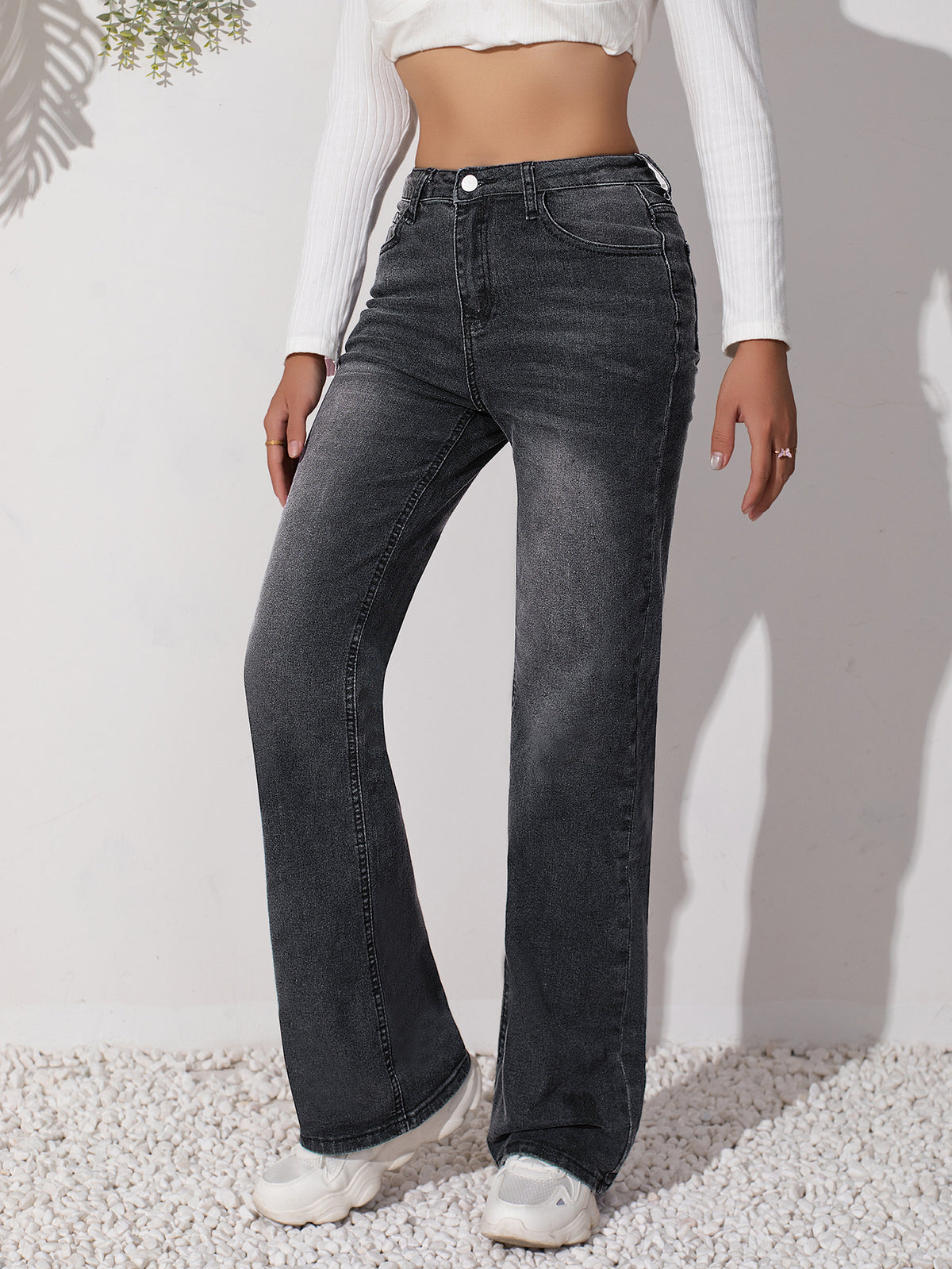 Women's Stretch Jeans Are Simple and Versatile, Slimming and Wear-Resistant, Straight-Leg Black Pants Womenjeans High-Waisted and Slimming