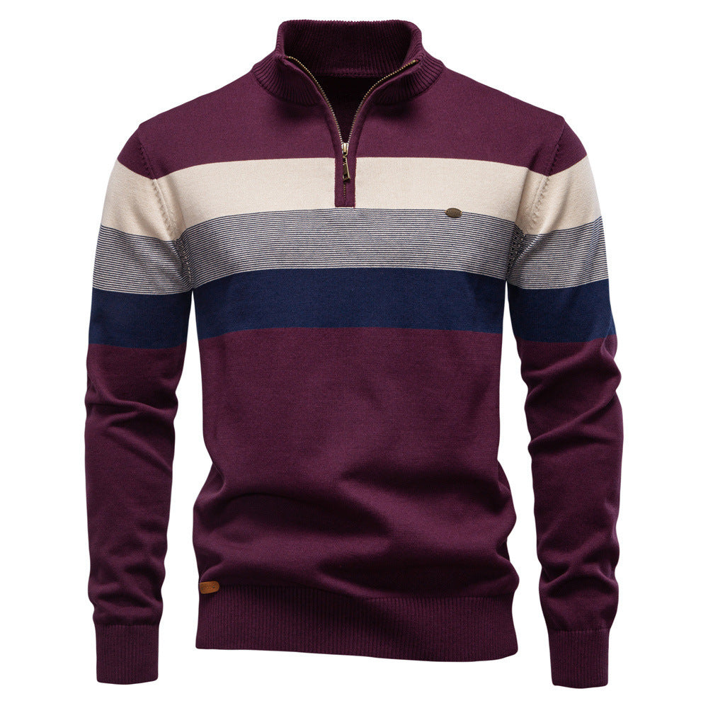 Cross-Border Pullover Knitwear New Open-Chest Stand-Up Collar Men's Sweater Men's Autumn and Winter European and American Khaki