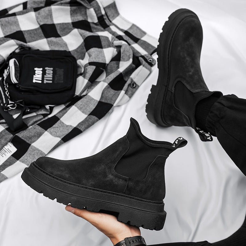 Men's shoes 2023 autumn new casual flat shoes Chelsea smoke tube boots British style high-top fashion tooling short boots