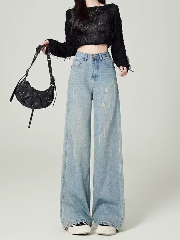 American Style Women's Wide Leg Jeans Spring and Autumn New Design Sense High Waist Slimming Straight Pants Women's Trendy
