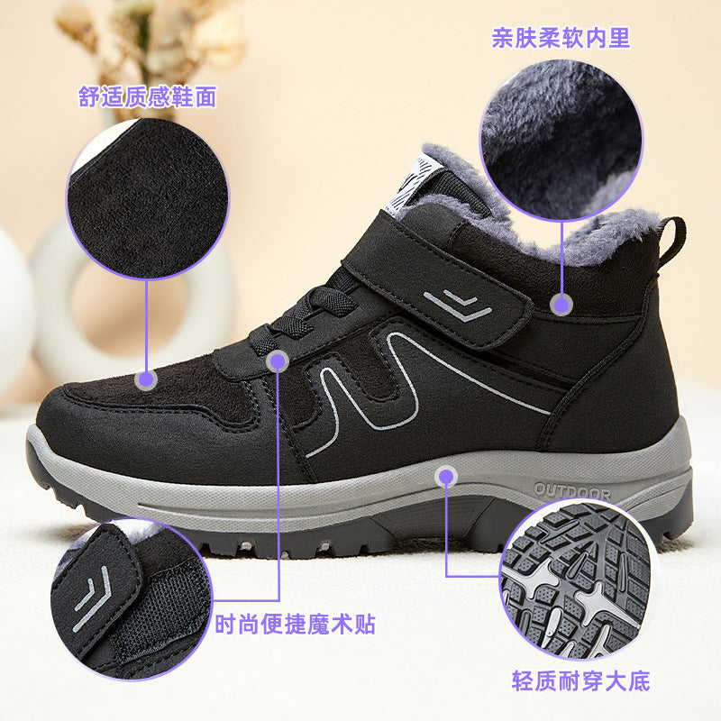 Cotton Shoes, Snow Boots, Winter Velcro Women's Boots, Fleece-Lined and Thickened Cotton Boots, Thick-Soled Warm Short Boots, Outdoor Comfortable Boots