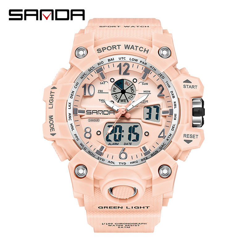 Sanda Hot-Selling Watch Korean Version Student Party Multi-Functional Waterproof Alarm Clock Electronic Watch Cool Dual Display Luminous Sports Watch
