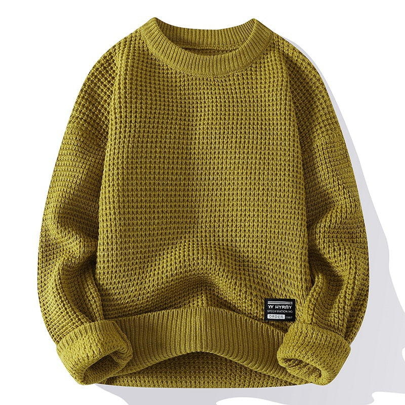 Sweater Men's Autumn and Winter Fashion Brand Plaid Sweater Round Neck Warm Inner Wear Youth Loose Knitted Sweater Men's Foreign Trade