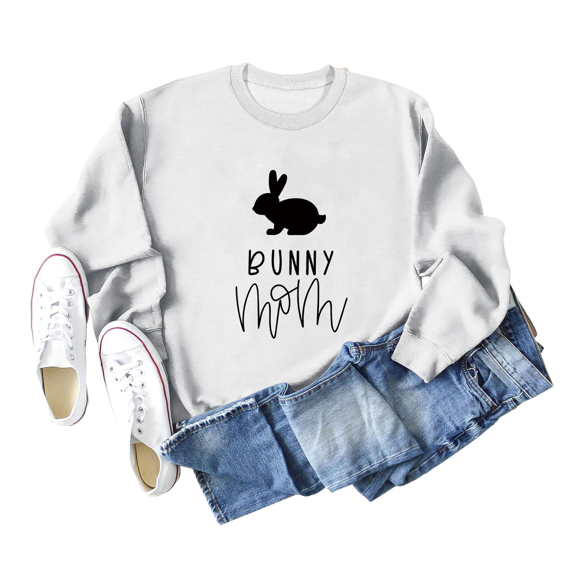 Amazon Cross-Border Export European and American Fashion Bunny Mom Fun Casual Women's Loose Long-Sleeved Round Neck Sweatshirt