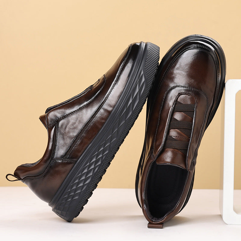 Men's Popular Sneakers, Genuine Leather, Versatile Men's Shoes, High-End Trendy Shoes, Slip-On Slip-On Shoes, Men's Commuter Casual Shoes