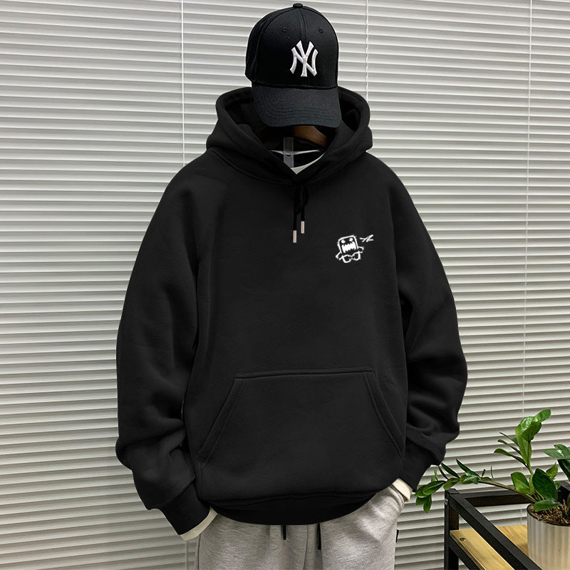 440g winter Yu wenle tide brand men's sweater men's hooded coat simple coat loose fleece-lined hoodie