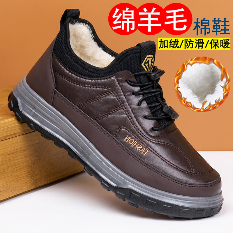 New Winter Boots Wholesale Old Beijing Men's Shoes Warm Sheepskin Dad Shoes Snow Boots with Extra Fleece and Thickened Cotton Shoes