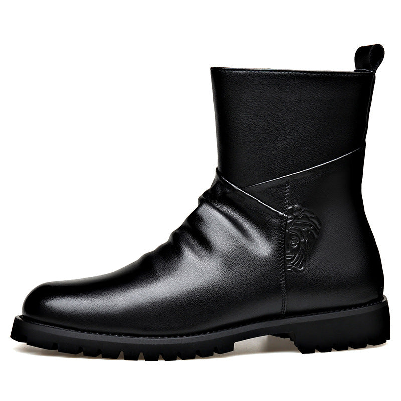 Winter Velvet Warm Boots Men's High-Top British Side Zipper Large Size Short Boots Business Formal Chelsea Boots