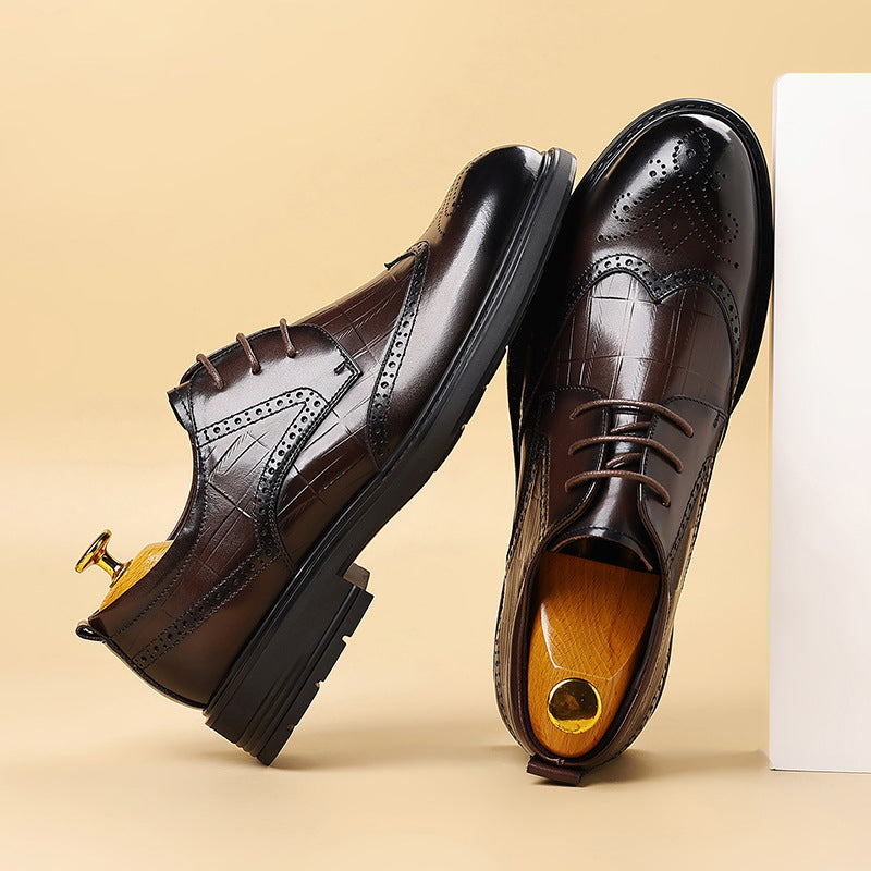 Business Formal Leather Shoes for Men, Casual, Breathable, Fashionable Wedding Shoes, Brogue Carved Light Luxury Men's Shoes, Genuine Leather Men's Shoes