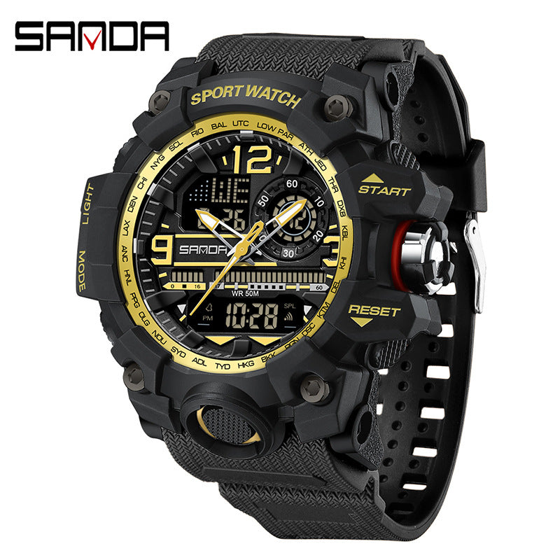 Sanda Hot-Selling Watch Korean Version Student Party Multi-Functional Waterproof Alarm Clock Electronic Watch Cool Dual Display Luminous Sports Watch