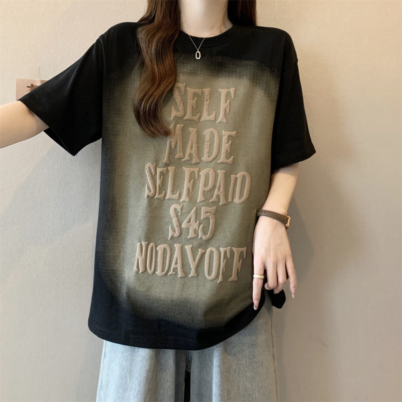 New Women's Clothing Retro Pure Cotton Short-sleeved T-shirt Women's Loose Slim-fit Printed Foam Fashion Brand Top for Men and Women Same Style for Summer