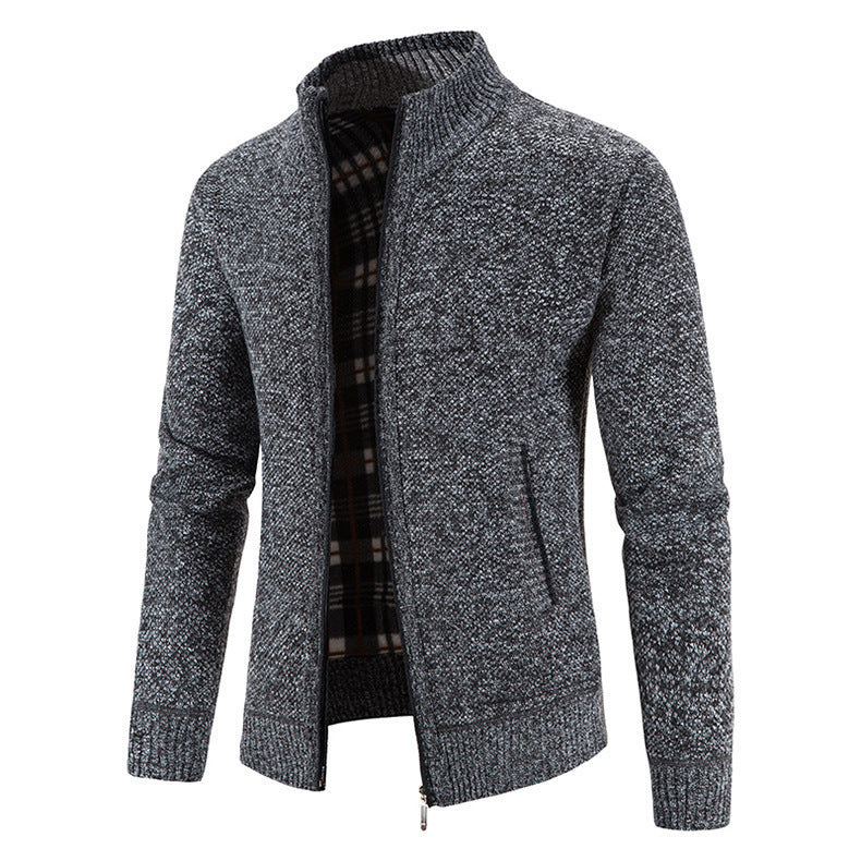 Foreign trade Men's autumn and winter cardigan zipper sweater velvet stand collar jacket men's loose sweater coat top men