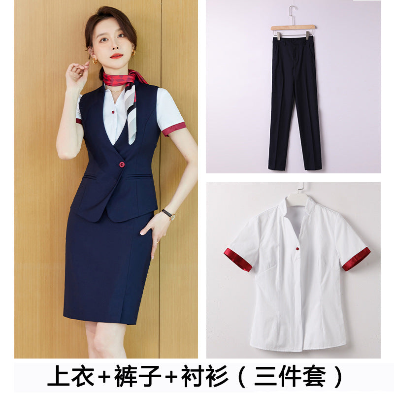 Stewardess uniform professional shirt Women's Spring temperament suit high-end hotel front desk reception work clothes beauty salon work clothes