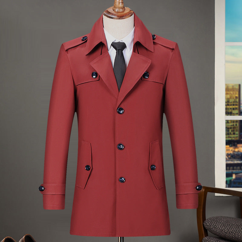 Windbreaker Men's Autumn New Mid-length Young Men's British Style Coat Chinese Style Cardigan Large Dress