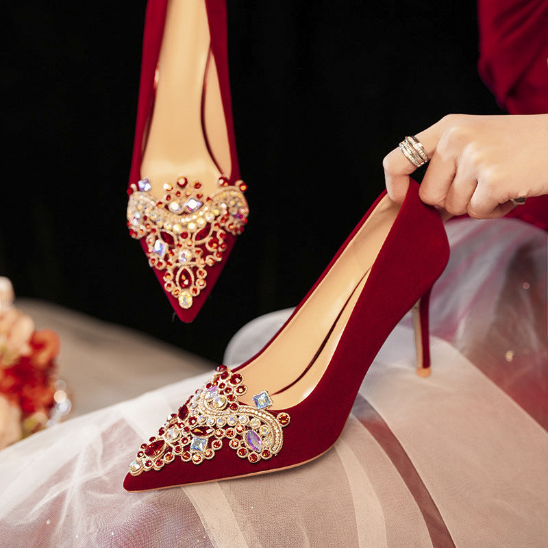 878-1 Red Wedding Shoes Women's 2025 New Chinese Xiuhe Bride High Heels Bridesmaid Dress Wedding Shoes